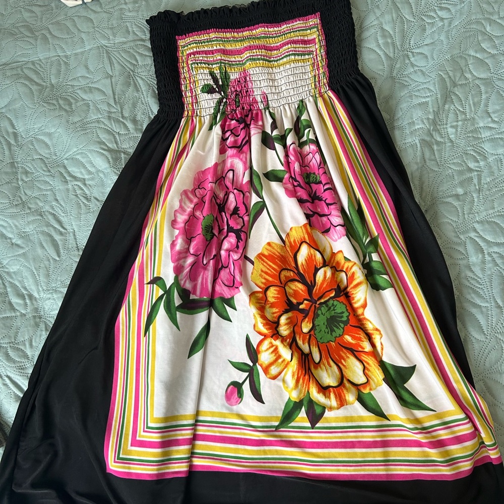 Vibrant Pink and Orange A-Line Midi Dress